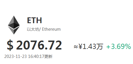 以太币今天涨了吗？以太币11月23日最新价格