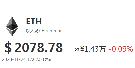 以太币今天涨了吗？以太币11月24日最新价格